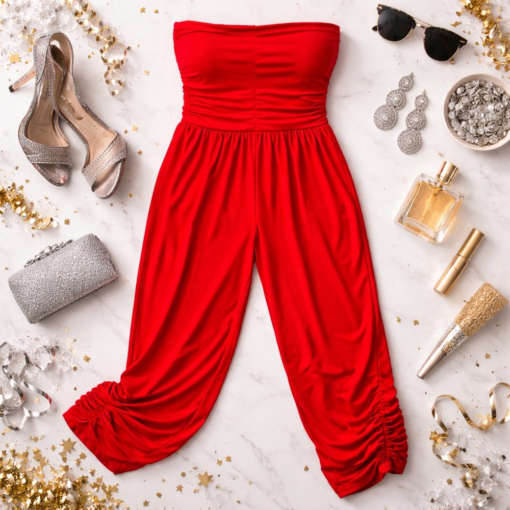 Rouge Collection Strapless Red Harem Jumpsuit – Size 4X - Picture 3 of 13